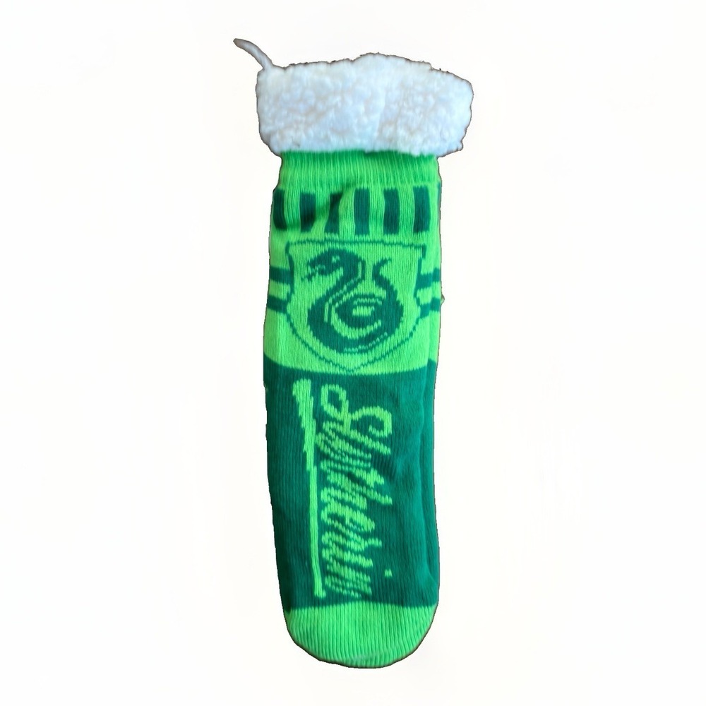Harry Potter Slytherin Green Sherpa Fuzzy Slipper Socks Non Slip Grip